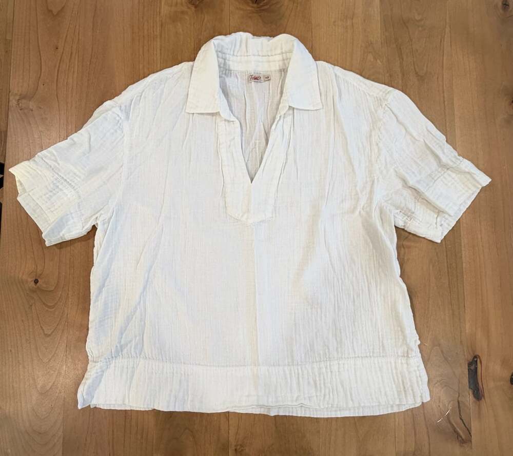 Faherty Gauze Polo Shirt Size M White Short Sleeve Cotton